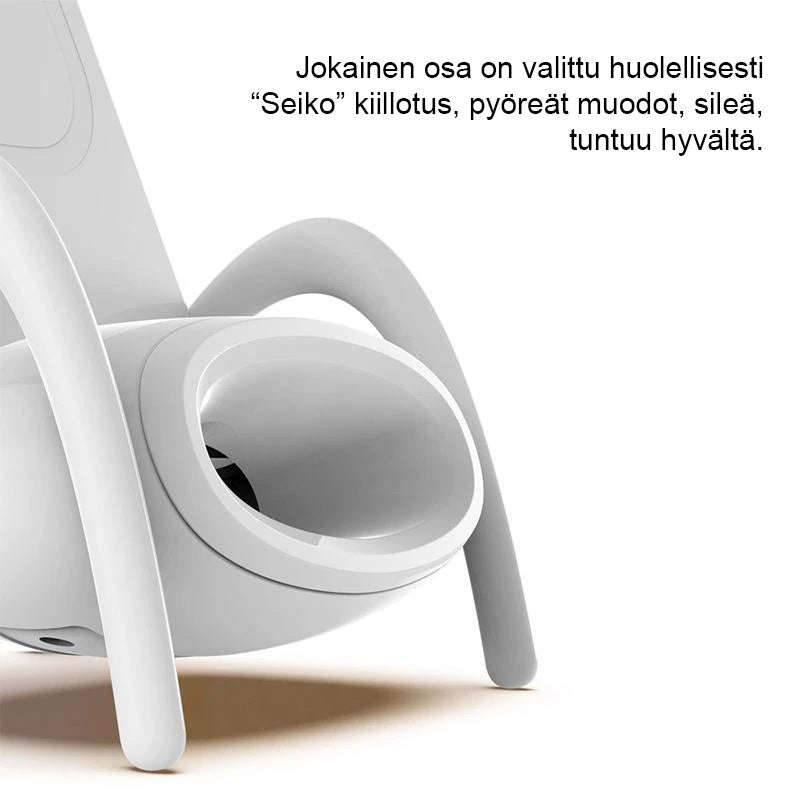 Trådløs oplader i stol-design, hvid ABS-plast, praktisk og stilfuld, QI-standard, boligindretning