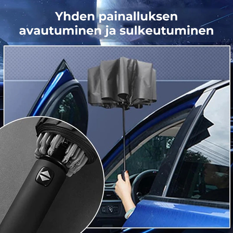 Vindtæt LED paraply, sort, klart LED-lys, stor kuppel, til mænd og kvinder. Beskyttelse mod sol og regn.