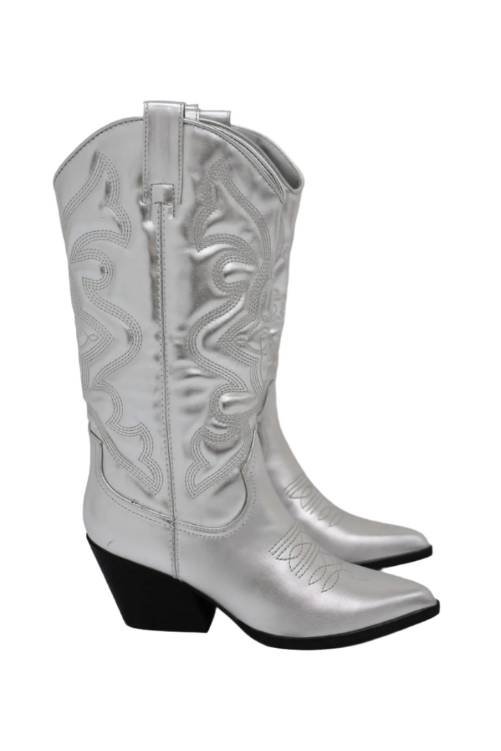 Stijlvolle dames western laarzen van imitatieleer, hoge schacht, brede hak; de perfecte accessoire voor jeans en jurken.