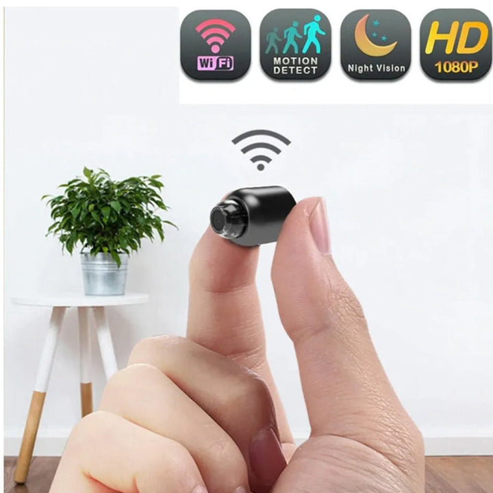 Elegant 1080P HD Mini WIFI-kamera, lille sort design, hjemmebeskyttelse, højkvalitetsvideo, intelligent bevægelsesdetektering.