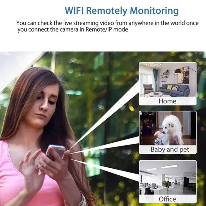 Elegant 1080P HD Mini WIFI-kamera, lille sort design, hjemmebeskyttelse, højkvalitetsvideo, intelligent bevægelsesdetektering.