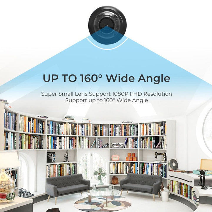 Elegant 1080P HD Mini WIFI-kamera, lille sort design, hjemmebeskyttelse, højkvalitetsvideo, intelligent bevægelsesdetektering.