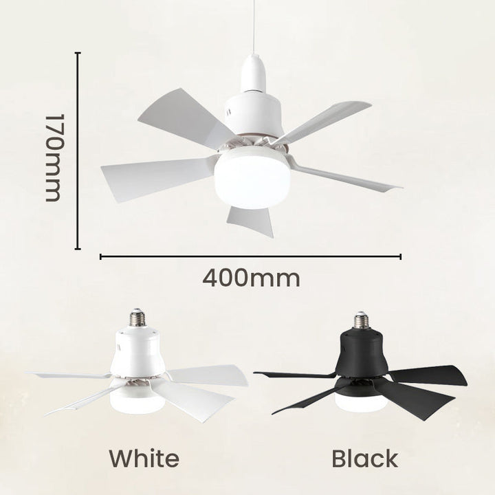 Tyylikäs LED-kattotuuletin kaukosäätimellä olohuoneessa, yhdistää valaistuksen ja viilennyksen moderniin muotoiluun.
