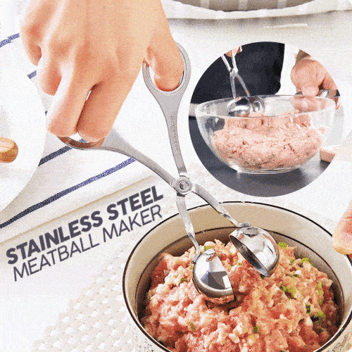 Elegant sølvfarvet kødbollefremstiller i rustfrit stål til hjemmekøkkenet, nem at rengøre og bruge.