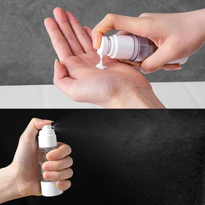 Elegant og holdbar airless pumpeflaske, transparent design, holder kosmetik hygiejnisk til rejser eller hjemme.