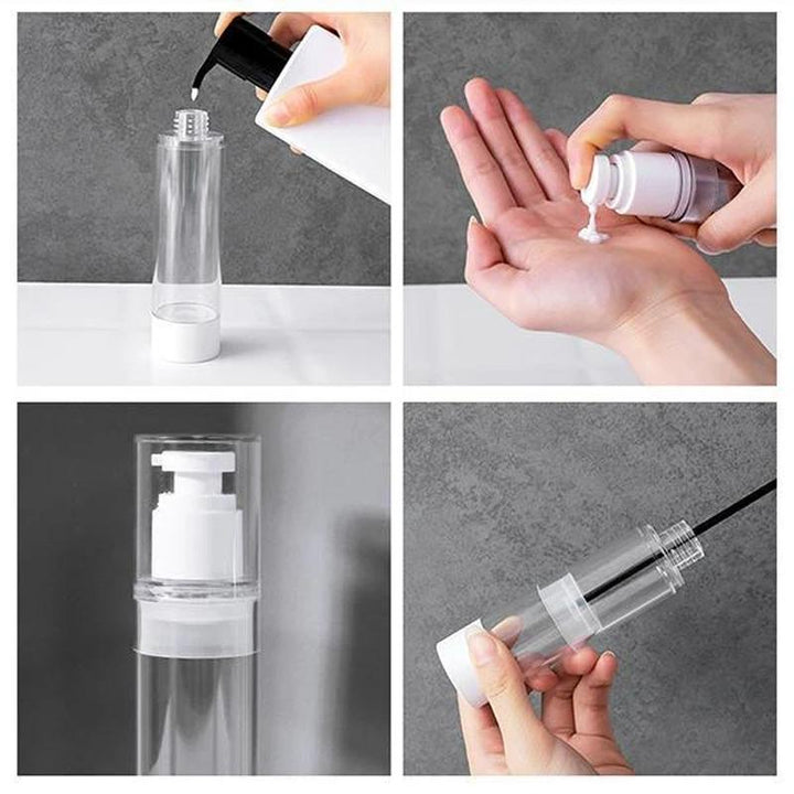 Elegant og holdbar airless pumpeflaske, transparent design, holder kosmetik hygiejnisk til rejser eller hjemme.