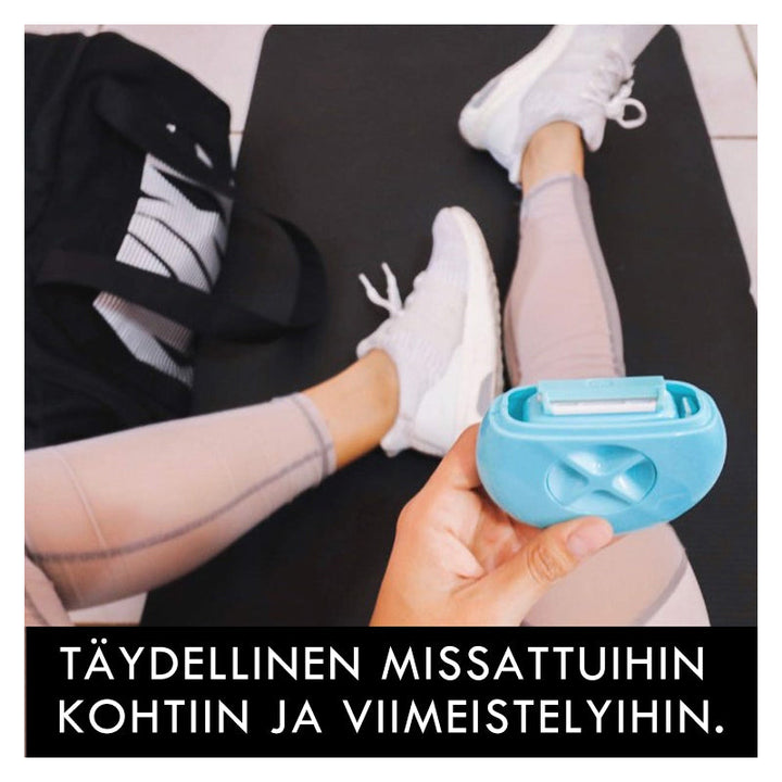 Elegant dame 3-i-1 bærbar epilator med bruser, skum og barbermaskine i kompakt design.