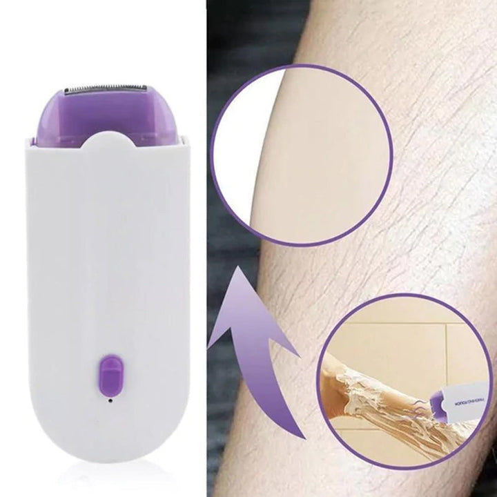 Stilfuld kvinders bærbare mikrovibrations-epilator med gylden krop og hvide detaljer.