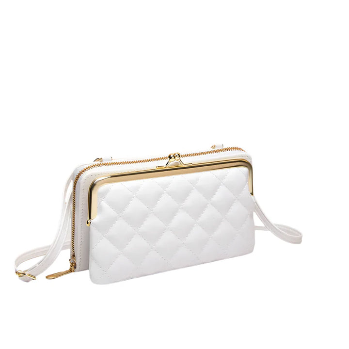 Elegant dame kompakt crossbody taske i vegansk læder i sort, med justerbar skulderrem og flere rum.