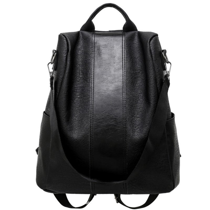 Stilvoller Damen-Rucksack, wasserdicht, diebstahlsicher, aus schwarzem Nylon/PU, mit mehreren Taschen und verstellbaren Trägern.