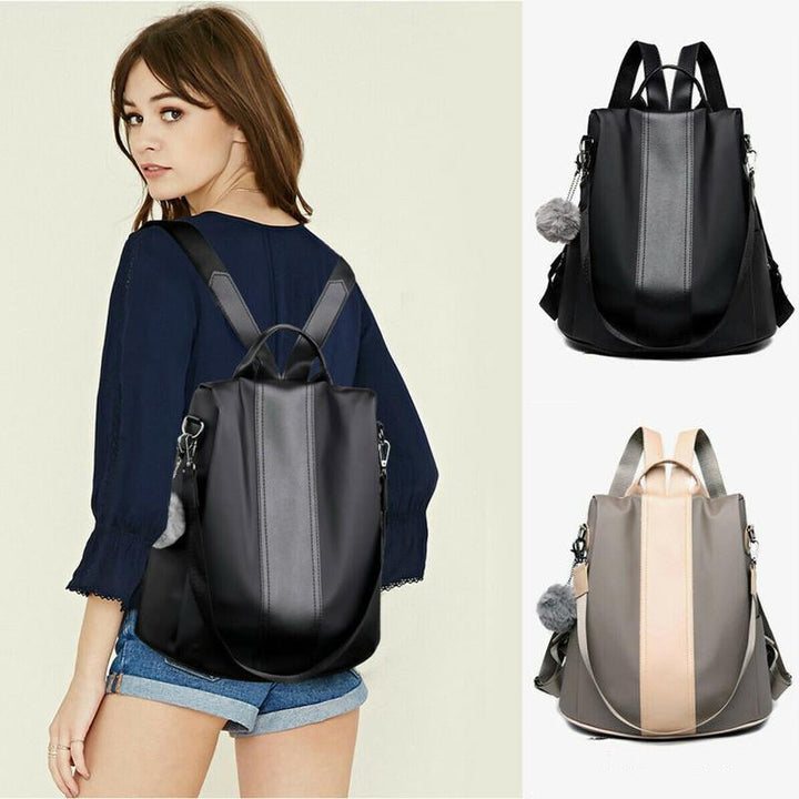 Stilvoller Damen-Rucksack, wasserdicht, diebstahlsicher, aus schwarzem Nylon/PU, mit mehreren Taschen und verstellbaren Trägern.