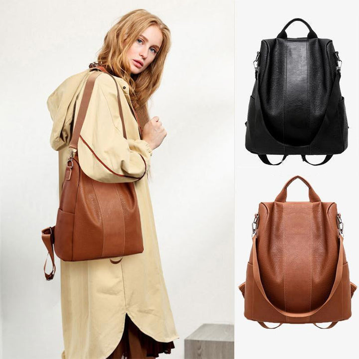 Stilvoller Damen-Rucksack, wasserdicht, diebstahlsicher, aus schwarzem Nylon/PU, mit mehreren Taschen und verstellbaren Trägern.