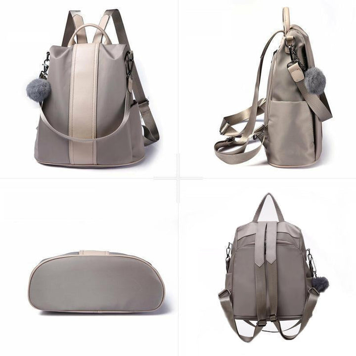 Stilvoller Damen-Rucksack, wasserdicht, diebstahlsicher, aus schwarzem Nylon/PU, mit mehreren Taschen und verstellbaren Trägern.