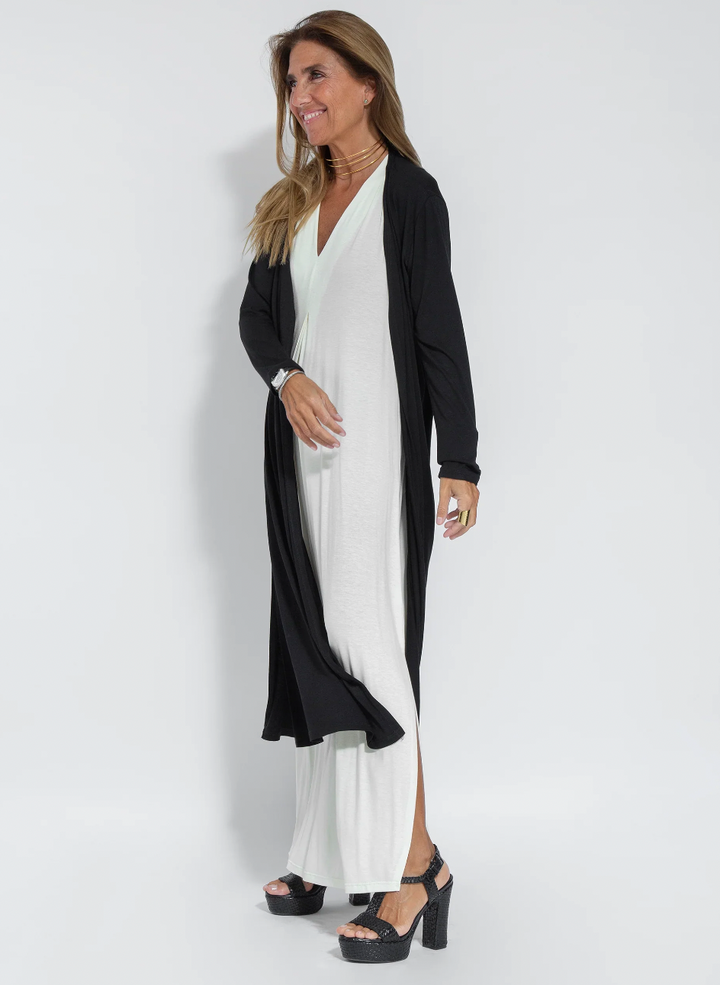 Stilfuld lang sommerkjole med vest, let og åndbar elegant snit, fås i flere farver.