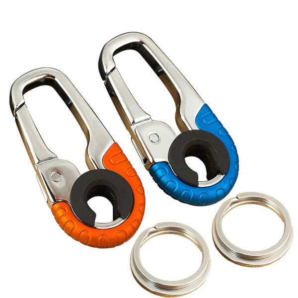 Mænds stilfuld nøglering i rustfrit stål, klar orange og blå, holdbart dobbeltring design