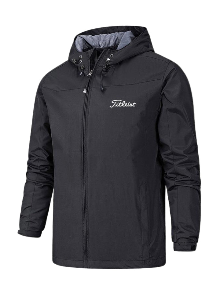 Stilfuld unisex-regnjakke forfra, åndbar og vandtæt, tidløst design, lang lige pasform, moderne regnbeskyttelse.