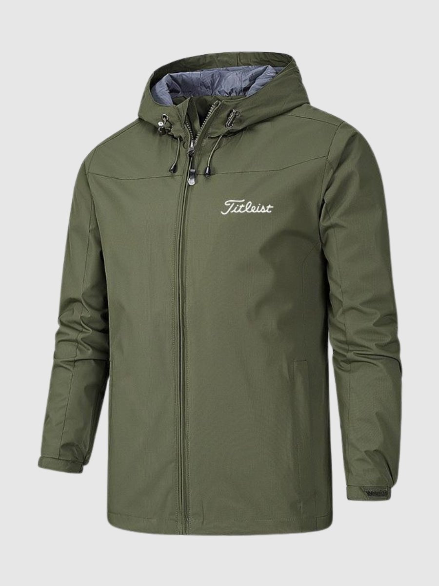 Stilfuld unisex-regnjakke forfra, åndbar og vandtæt, tidløst design, lang lige pasform, moderne regnbeskyttelse.
