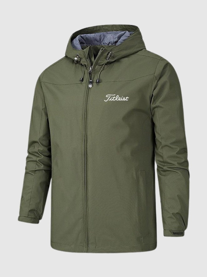 Stilfuld unisex-regnjakke forfra, åndbar og vandtæt, tidløst design, lang lige pasform, moderne regnbeskyttelse.