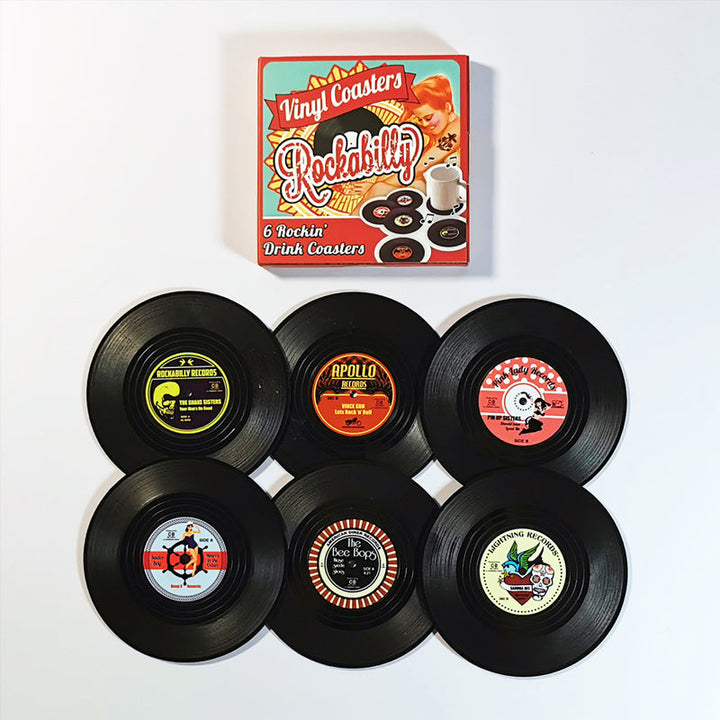 Stilfulde vinylplade glasunderlag, der bringer vintage-stil, 10,5 cm diameter, ABS og silikone, beskytter og dekorerer.