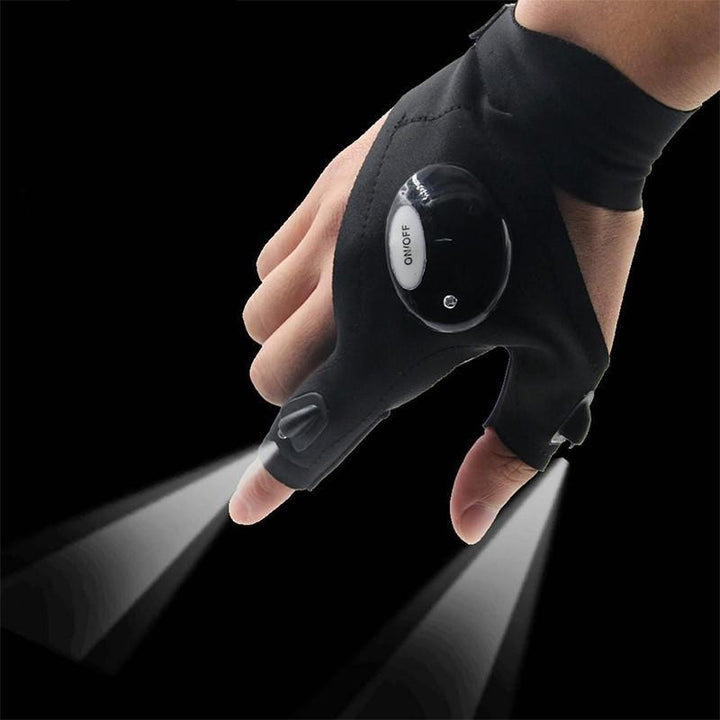 Unisex LED-handsker til fiskeri og reparation, fleksibelt neopren, lys på fingerspidserne, hænder fri i mørket.