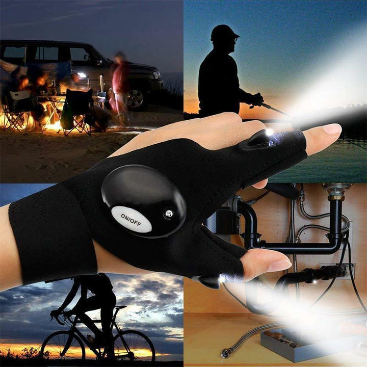 Unisex LED-handsker til fiskeri og reparation, fleksibelt neopren, lys på fingerspidserne, hænder fri i mørket.