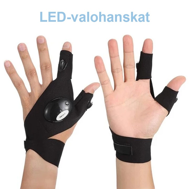 Unisex LED-handsker til fiskeri og reparation, fleksibelt neopren, lys på fingerspidserne, hænder fri i mørket.
