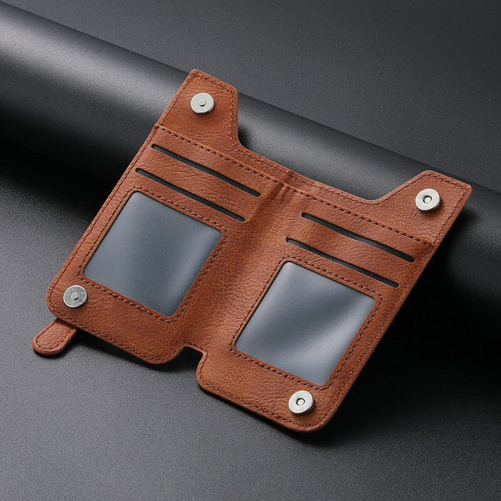 Unisex PU læder mobilpung etui, stilfuldt sort design, plads til seks kort, praktisk og holdbart valg.