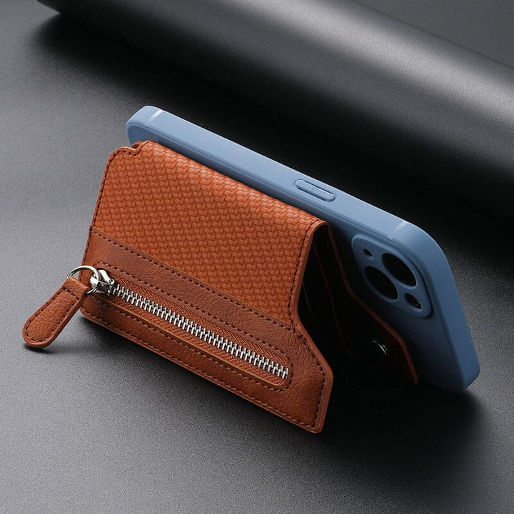 Unisex PU læder mobilpung etui, stilfuldt sort design, plads til seks kort, praktisk og holdbart valg.
