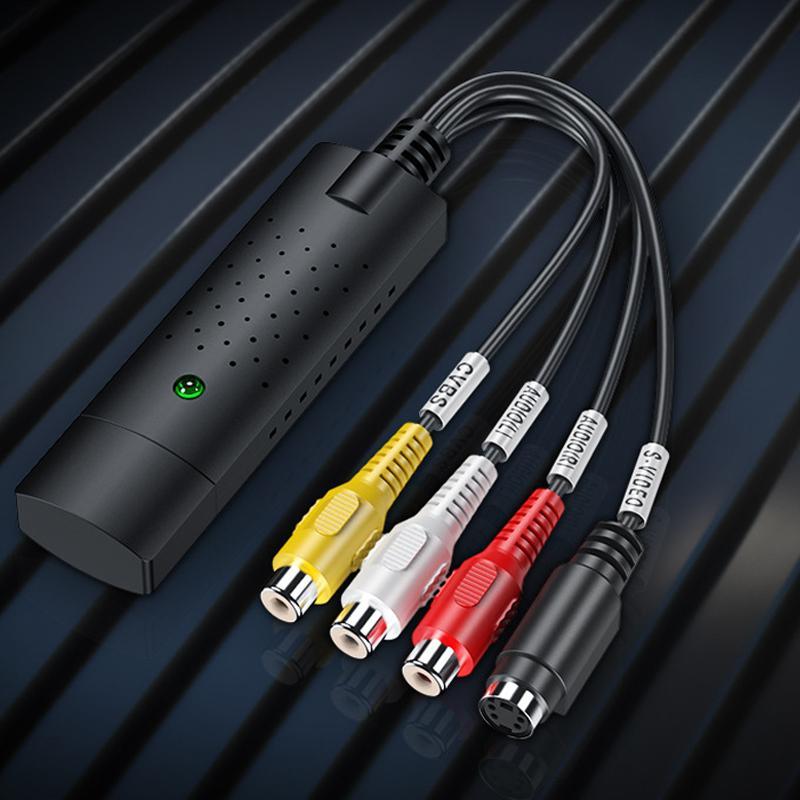 Unisex USB Video Capture Adapter til Smart Home, kompakt sort enhed til PC- og videoenhedstilslutninger, VHS-konverter.