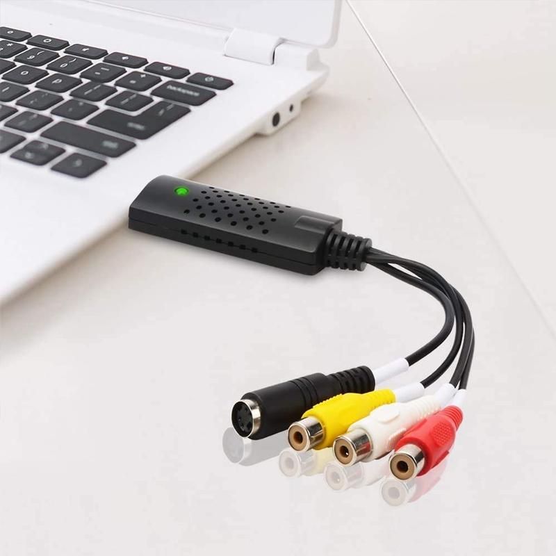 Unisex USB Video Capture Adapter til Smart Home, kompakt sort enhed til PC- og videoenhedstilslutninger, VHS-konverter.