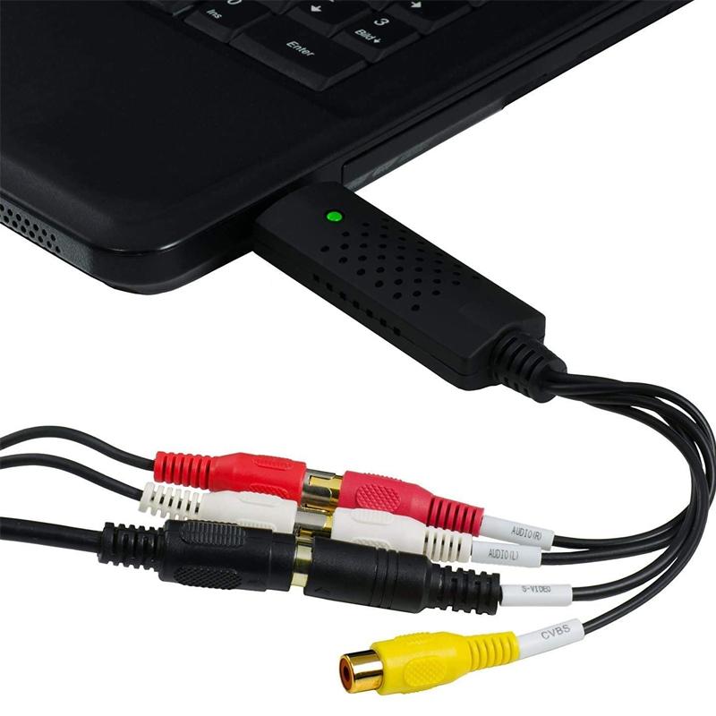 Unisex USB Video Capture Adapter til Smart Home, kompakt sort enhed til PC- og videoenhedstilslutninger, VHS-konverter.