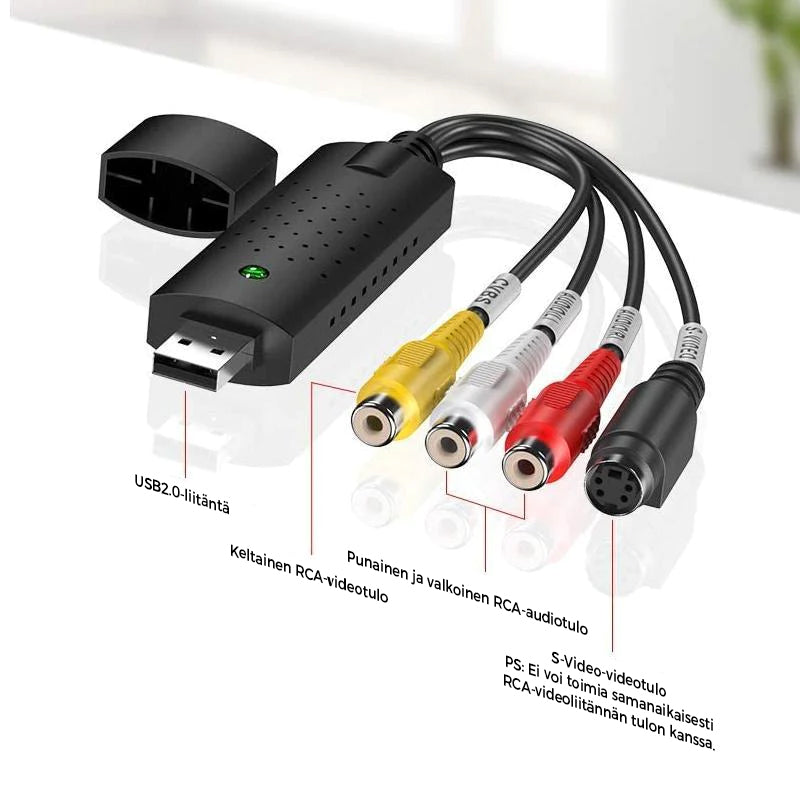 Unisex USB Video Capture Adapter til Smart Home, kompakt sort enhed til PC- og videoenhedstilslutninger, VHS-konverter.