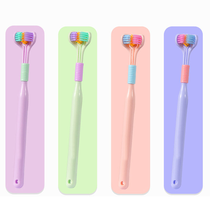 Unisex V-formet tandbørste med 3 sider, blød, lilla-nuancer, ergonomisk design, velegnet til mundhygiejne.