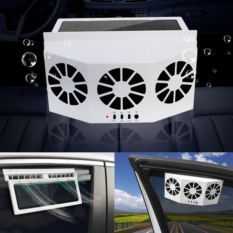 Unisex soldrevet bilventilator med 3 udluftninger, stilfuldt trekantet design, effektiv luftcirkulation.