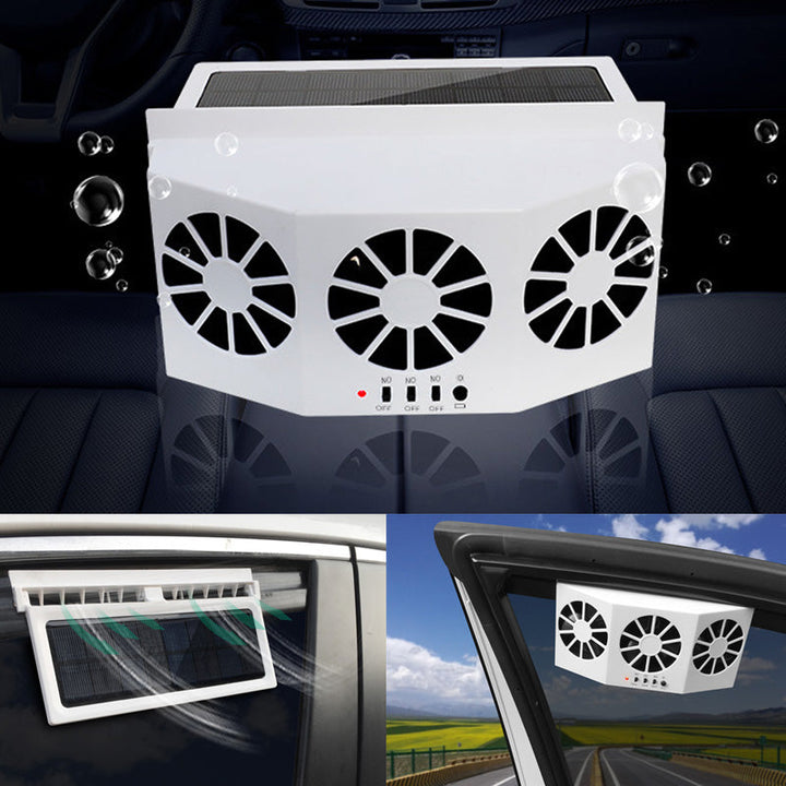 Unisex soldrevet bilventilator med 3 udluftninger, stilfuldt trekantet design, effektiv luftcirkulation.