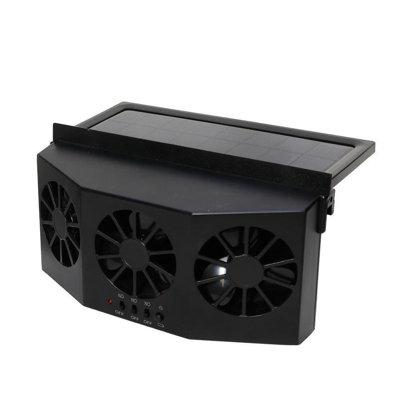 Unisex soldrevet bilventilator med 3 udluftninger, stilfuldt trekantet design, effektiv luftcirkulation.