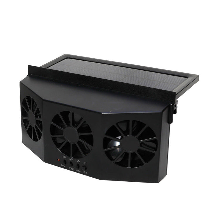 Unisex soldrevet bilventilator med 3 udluftninger, stilfuldt trekantet design, effektiv luftcirkulation.