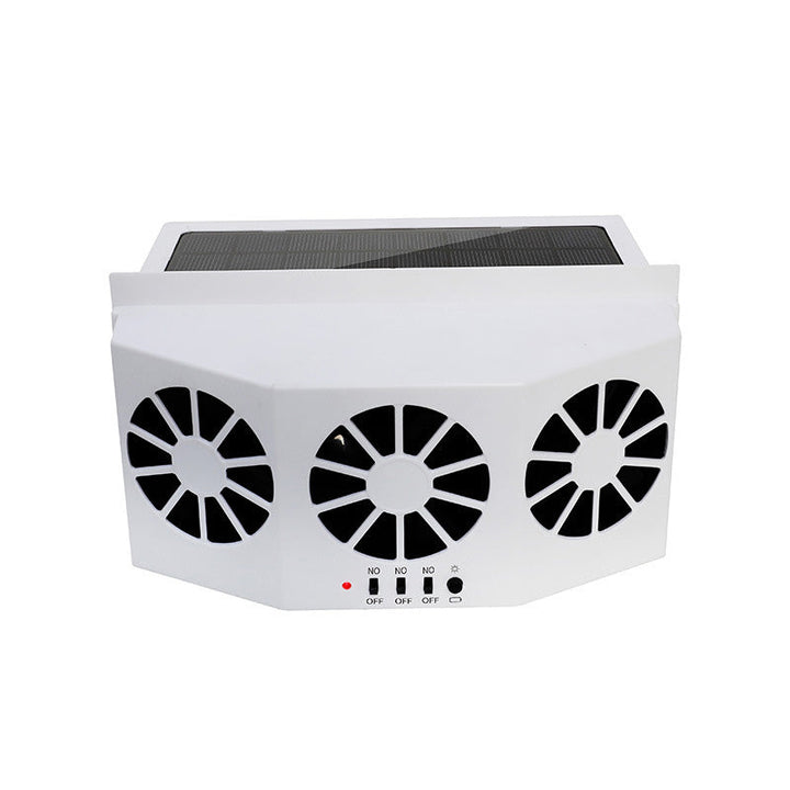 Unisex soldrevet bilventilator med 3 udluftninger, stilfuldt trekantet design, effektiv luftcirkulation.