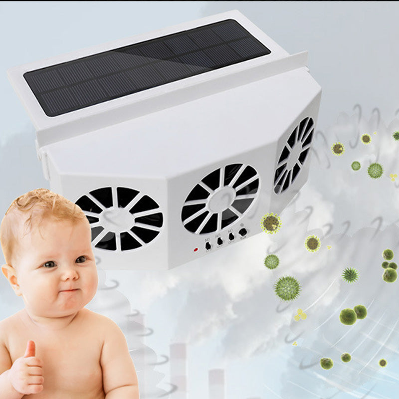 Unisex soldrevet bilventilator med 3 udluftninger, stilfuldt trekantet design, effektiv luftcirkulation.