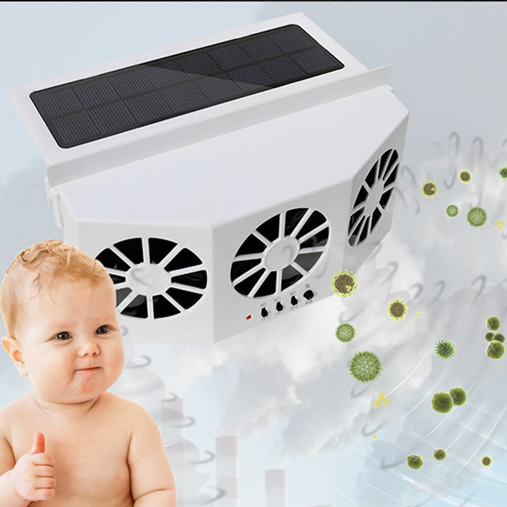 Unisex soldrevet bilventilator med 3 udluftninger, stilfuldt trekantet design, effektiv luftcirkulation.