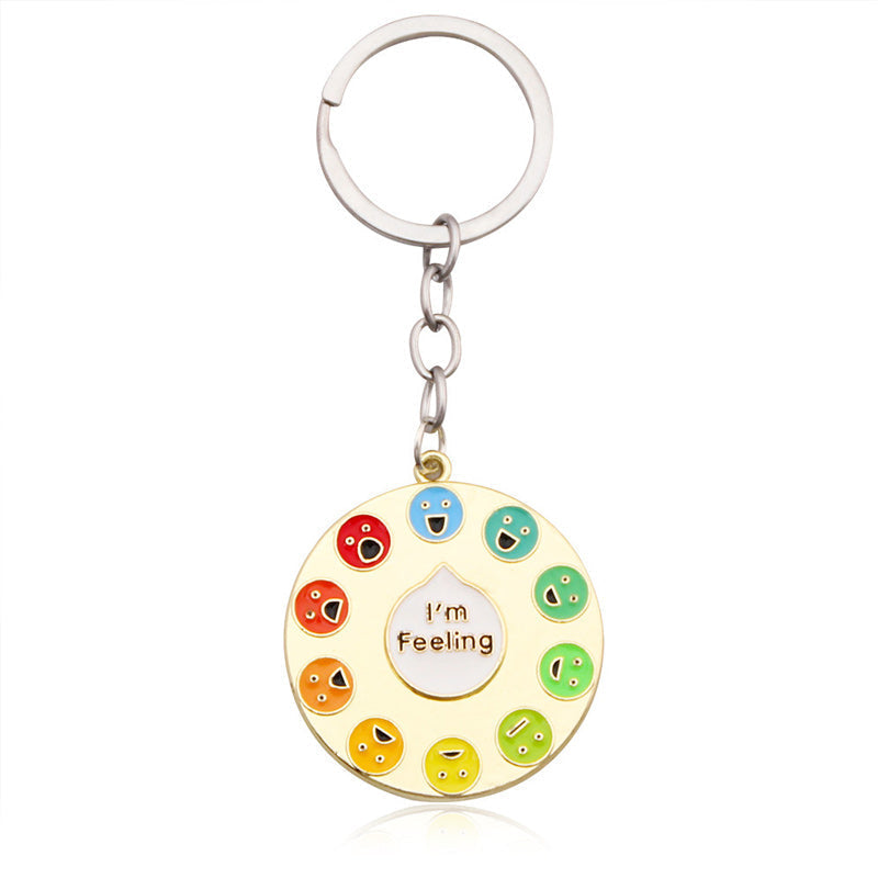 Unisex emaljenøglering, regnbuefarver, syv emojis, fra glæde til vrede, udtryk dine følelser med stil.