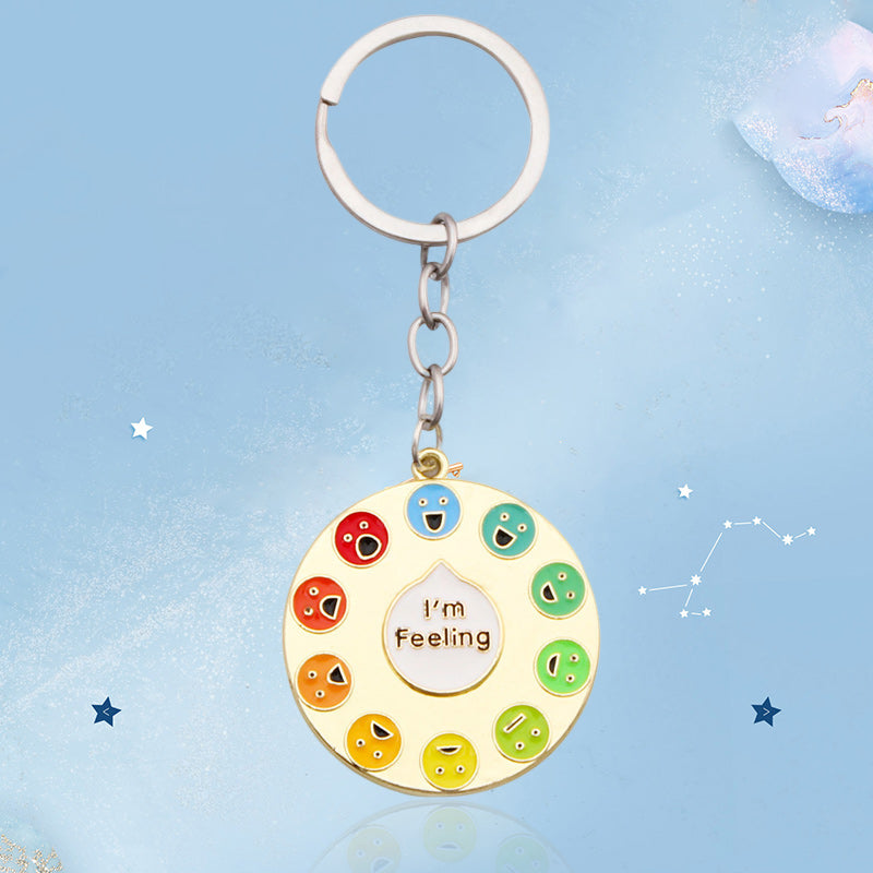 Unisex emaljenøglering, regnbuefarver, syv emojis, fra glæde til vrede, udtryk dine følelser med stil.