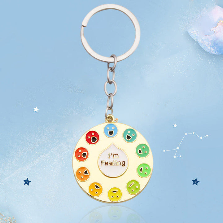Unisex emaljenøglering, regnbuefarver, syv emojis, fra glæde til vrede, udtryk dine følelser med stil.