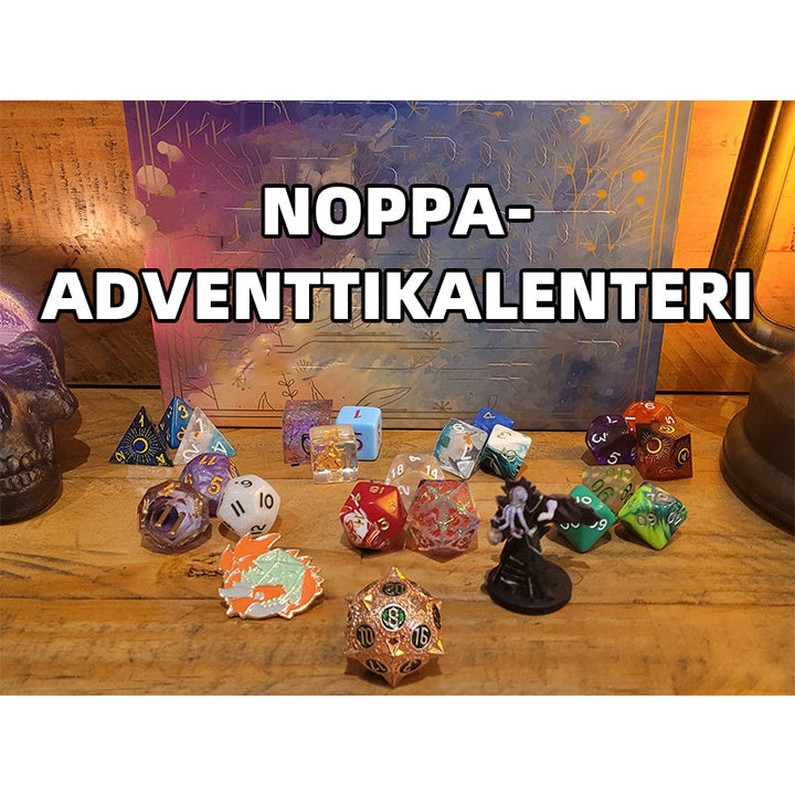 Unisex harts Advent-kalender 2023, med en grøn polyedrisk terning bagpå, perfekt til at vente på jul
