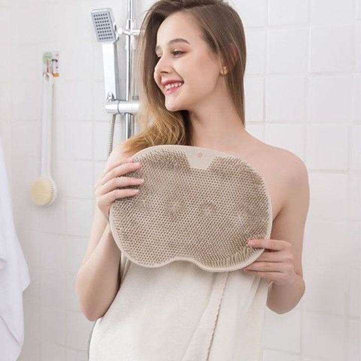 Unisex massagepude til brusebad, silikone, i forskellige farver, med sugekopper til at forhindre glidning og bimssten til at fjerne død hud.