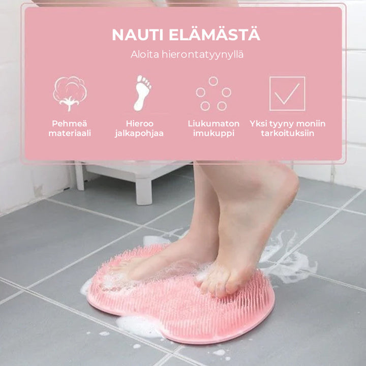 Unisex massagepude til brusebad, silikone, i forskellige farver, med sugekopper til at forhindre glidning og bimssten til at fjerne død hud.