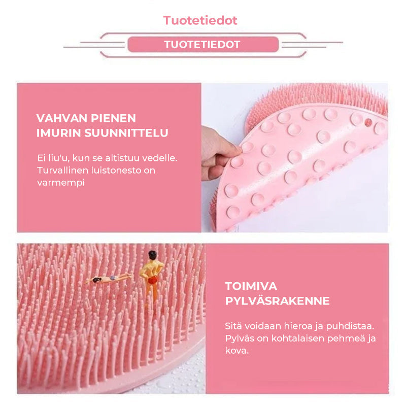 Unisex massagepude til brusebad, silikone, i forskellige farver, med sugekopper til at forhindre glidning og bimssten til at fjerne død hud.