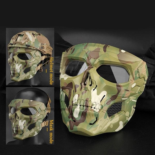 Unisex Kraniet Gyser Hjelm Maske, sort materiale, justerbare stropper, polstret med skum, egnet til airsoft og paintball
