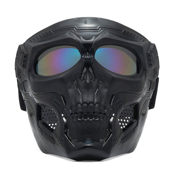 Unisex Kraniet Gyser Hjelm Maske, sort materiale, justerbare stropper, polstret med skum, egnet til airsoft og paintball