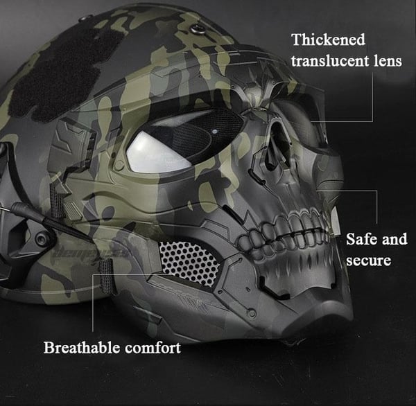 Unisex Kraniet Gyser Hjelm Maske, sort materiale, justerbare stropper, polstret med skum, egnet til airsoft og paintball